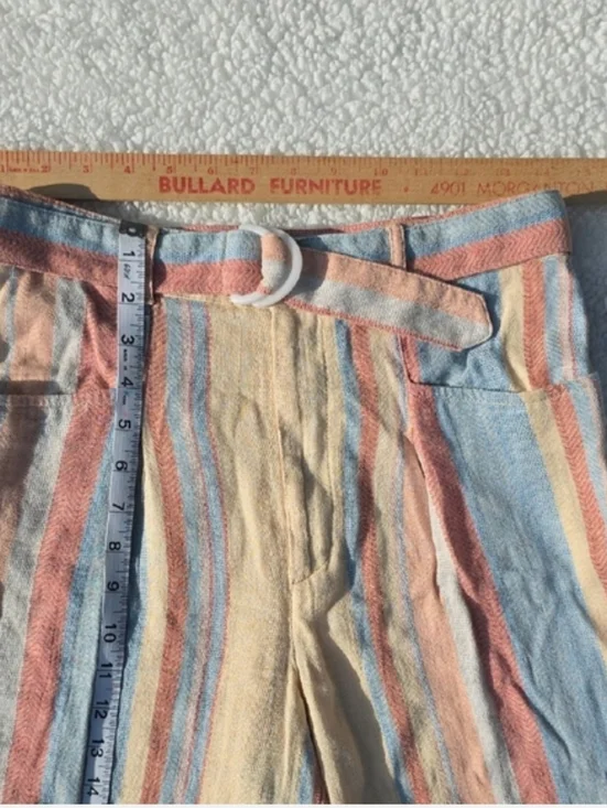 NWT Anthropologie Beachy Wide-Leg Pants w Belt Size 4 Yellow Blue Linen Pockets - Picture 9 of 16